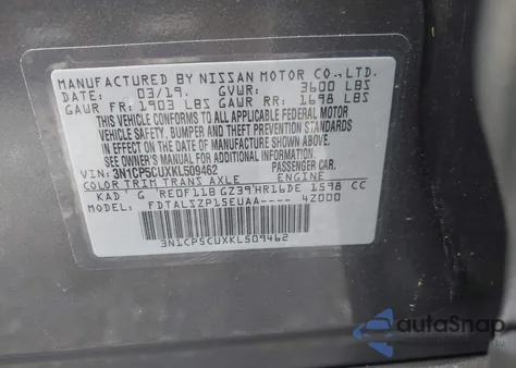 2019 Nissan Kicks Sv from USA, damaged, VIN 3N1CP5CUXKL509462